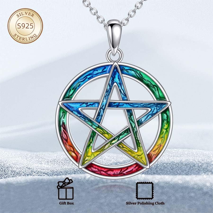 Pentagram Necklace for Women 925 Sterling Silver Pentagram Pendant Necklace Triple Spiral Jewelry Gift - Image 7