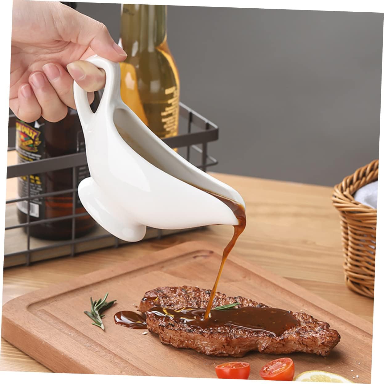 Ceramic Sauce Boat 160ml White Decorative Gravy Cup