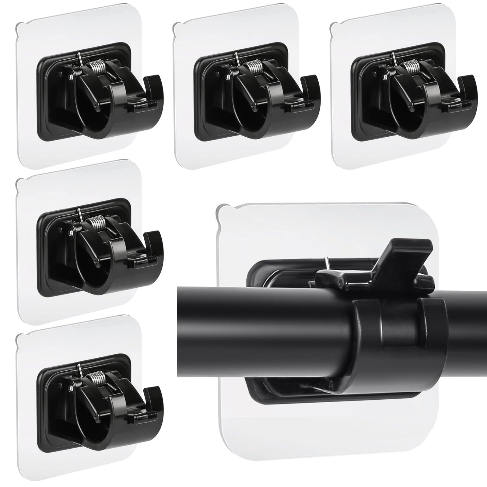 Ysimple 6 Pcs Self Adhesive Curtain Rod Bracket, Towel Rod Drapery Hook Holder, Curtain Pole Wall Brackets Fixing Rods Holder for Kitchen Bathroom, Fixing Rods Holders for Home Bathroom Kitchen(black)