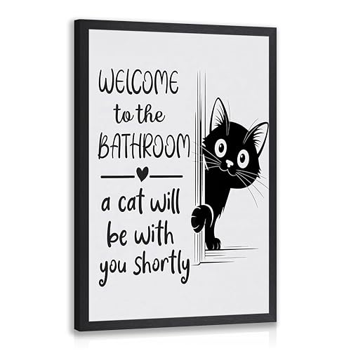 CAZLOUC Funny Black Cat Wall Art, Modern Minimalist Black and