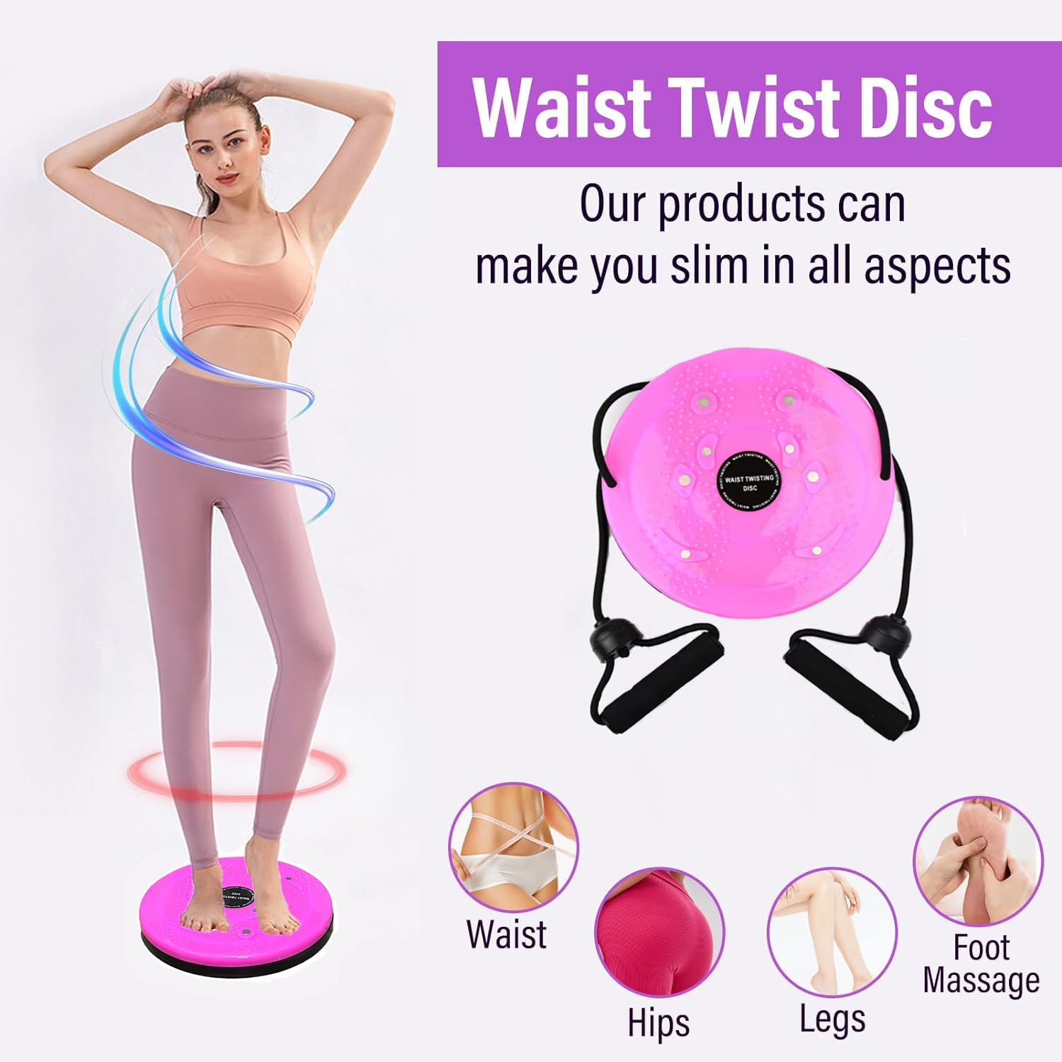 Plateau Rotatif Waist Whisper – Disque D’Équilibre Avec Poignées, Massage Pieds, Anti-Dérapant, 120 Kg