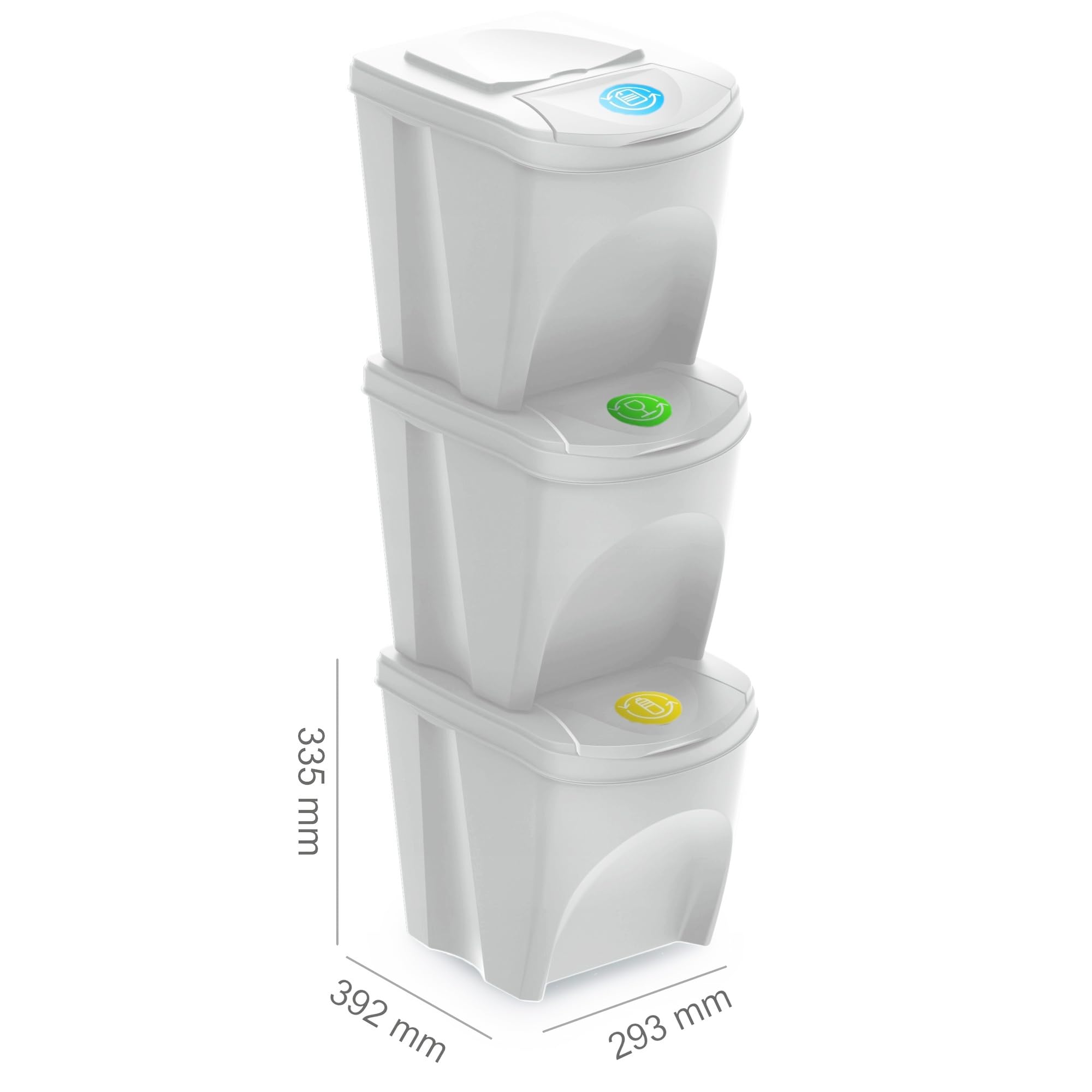 Prosperplast KEDEN SORTIBOX - Set di 3 bidoni della spazzatura, bianco rotto, volume 3 x 25 l