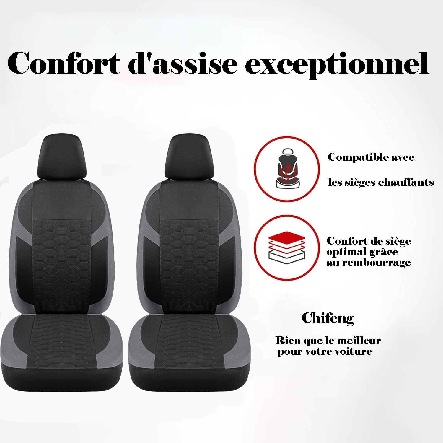 Lot de 5 Housses de siège de Voiture pour Ford Edge Fiesta Focus Ka+ Plus Kuga Mondeo Puma Compatible airbag, Respirant, Facile à Installer et à Nettoyer. (Gris)