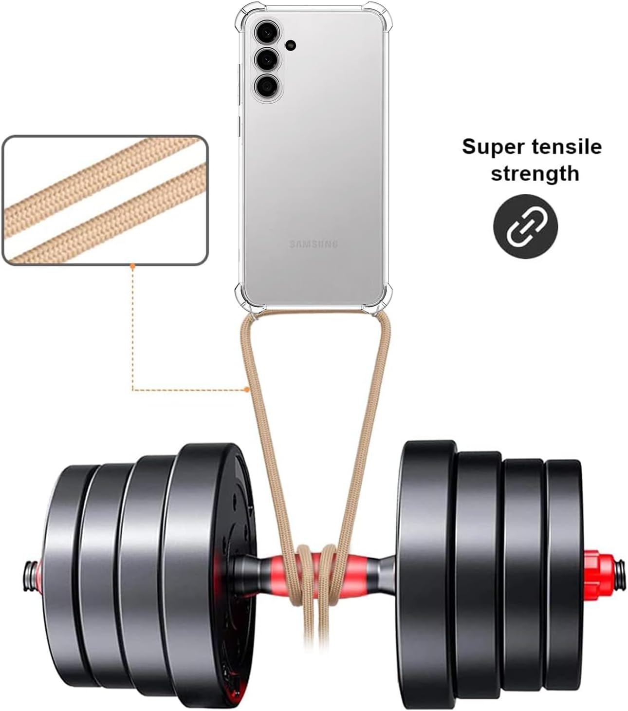 for Samsung Galaxy S25 5G Crossbody Strap Case Clear Wearable Adjustable Shoulder Neck Lanyard Cover Women Girls Soft Slim Protective Hanging Phone Mobile Case for Galaxy S25 - Beige