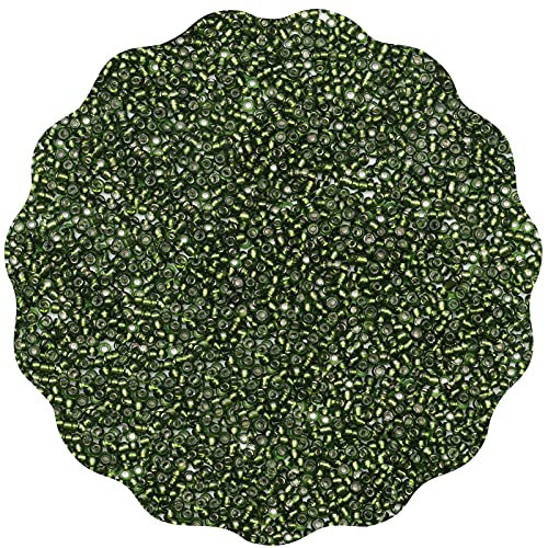 6000Pcs 2mm Glass Seed Beads, Gacuyi Round Opaque Loose Pony Bead Craft Seed Beads Bulk with Tweezers for Wrist Bracelet Earring Necklace Jewelry Making Supply Art Decoration-2mm 12/0 Olive Green
