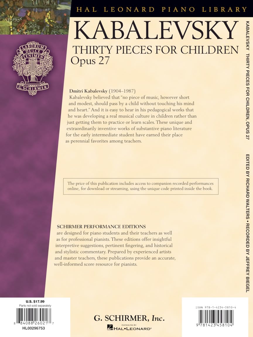Dmitri Kabalevsky - Thirty Pieces for Children, Op. 27 - Book with Online Media with Recordings of Performances Schirmer Performance Editions