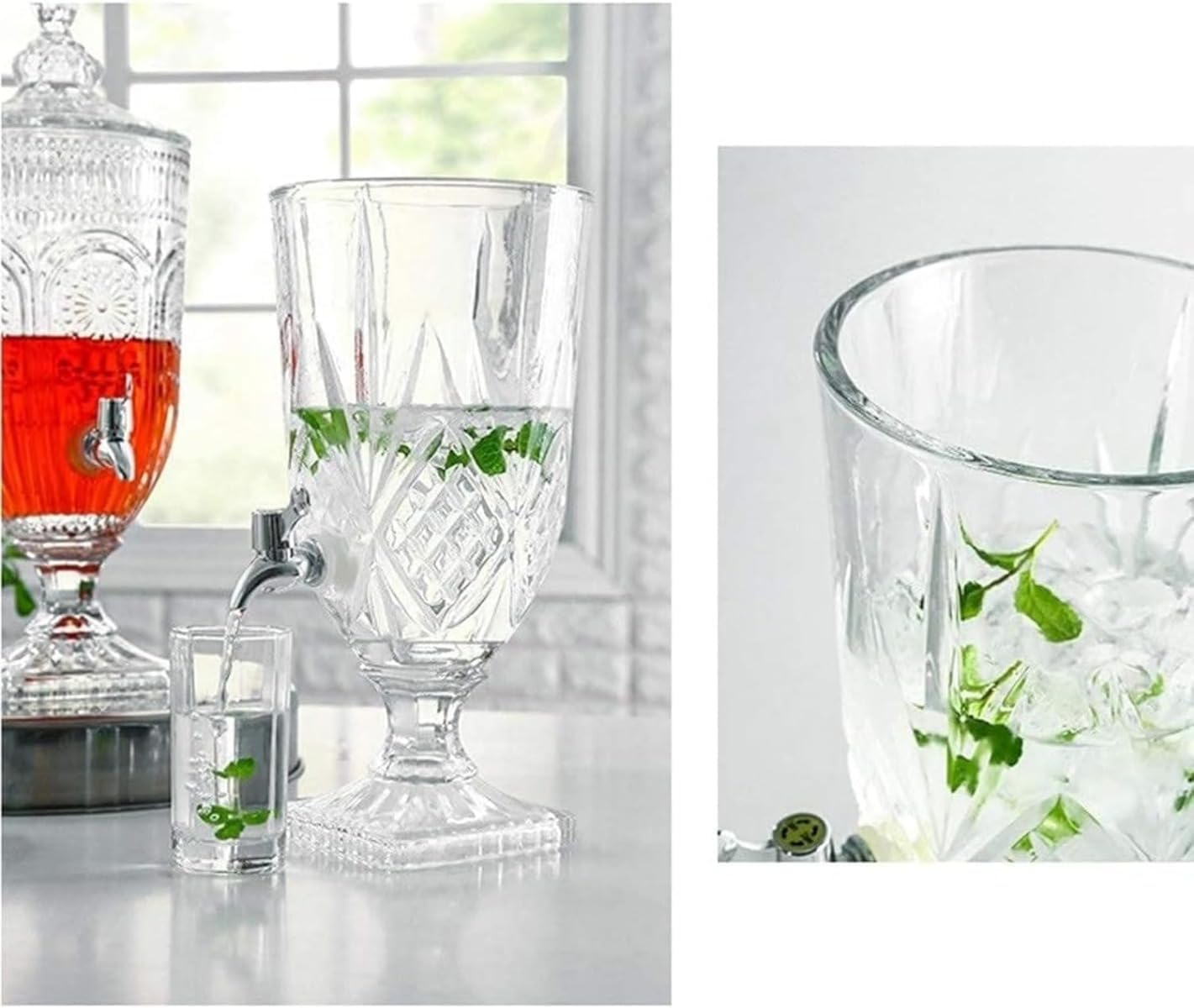 屋外ガラス飲料ディスペンサー、3リットルクリスタル飲料ディスペンサー、蛇口付きガラス瓶ジュース缶、ガラス瓶飲料タンク (3L,けんそ