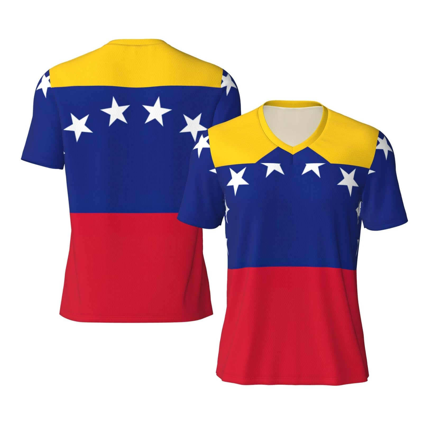 Duwaa Men's Black Flag Of Venezuela Print Dry Fit Soccer Shirts Athletic Lightweight Workout Performance Training V Neck Jersey