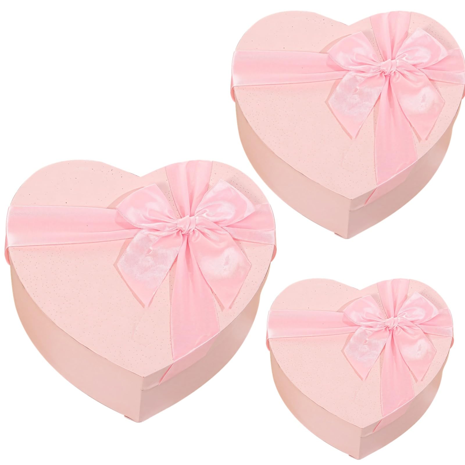 3 Stk. rosa Herz-Geschenkboxen mit Deckel, Geschenkverpackung zum Valentinstag mit Schleife, elegante Boxen für Blumen, Erdbeeren, Süßigkeiten und kleine Aufmerksamkeiten