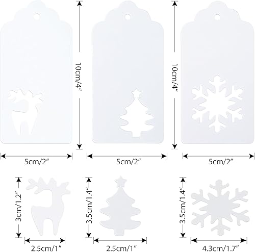 Miniatura 9 de 150 etiquetas rojas de regalo de Navidad con cuerda, 3 estilos de etiquetas huecas en blanco, copos de nieve, árboles, cervones, etiquetas de regalo