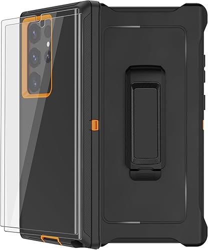 Funda para Samsung Galaxy S23 Ultra con funda de clip para cinturón, 2 protectores de pantalla, grado militar resistente a prueba de golpes,