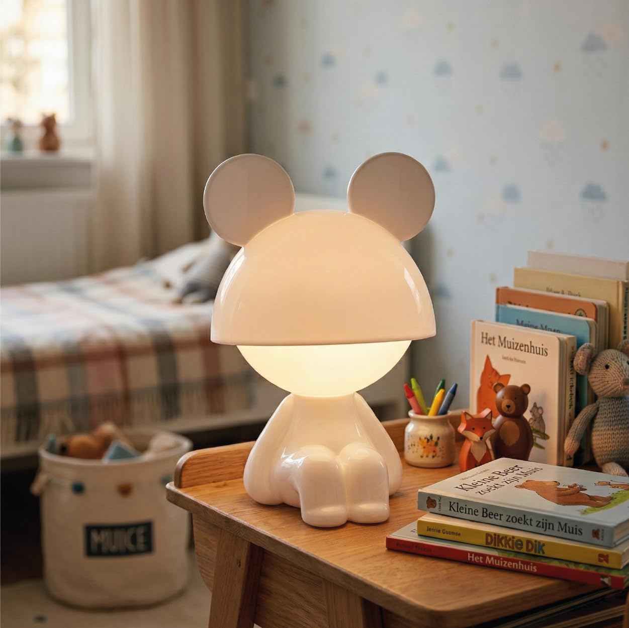 Luxus Europe - Veilleuse enfant Mouse Crème - Veilleuse LED sans fil pour enfants – Rechargeable par USB-C – 7 couleurs RGB – Lampe de table pour chambre d’enfant