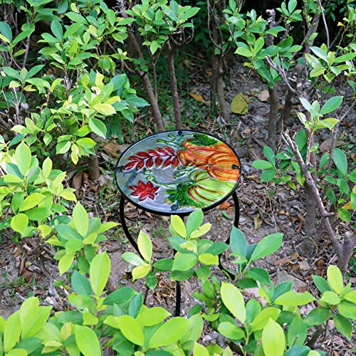 NewVees Pumpkin Patio Side Table,Autumn Fall Themed Small Patio Outdoor Side Table, Plant Table,Metal Glass End Table for Porch Garden Yard Pool - Thumbnail 7