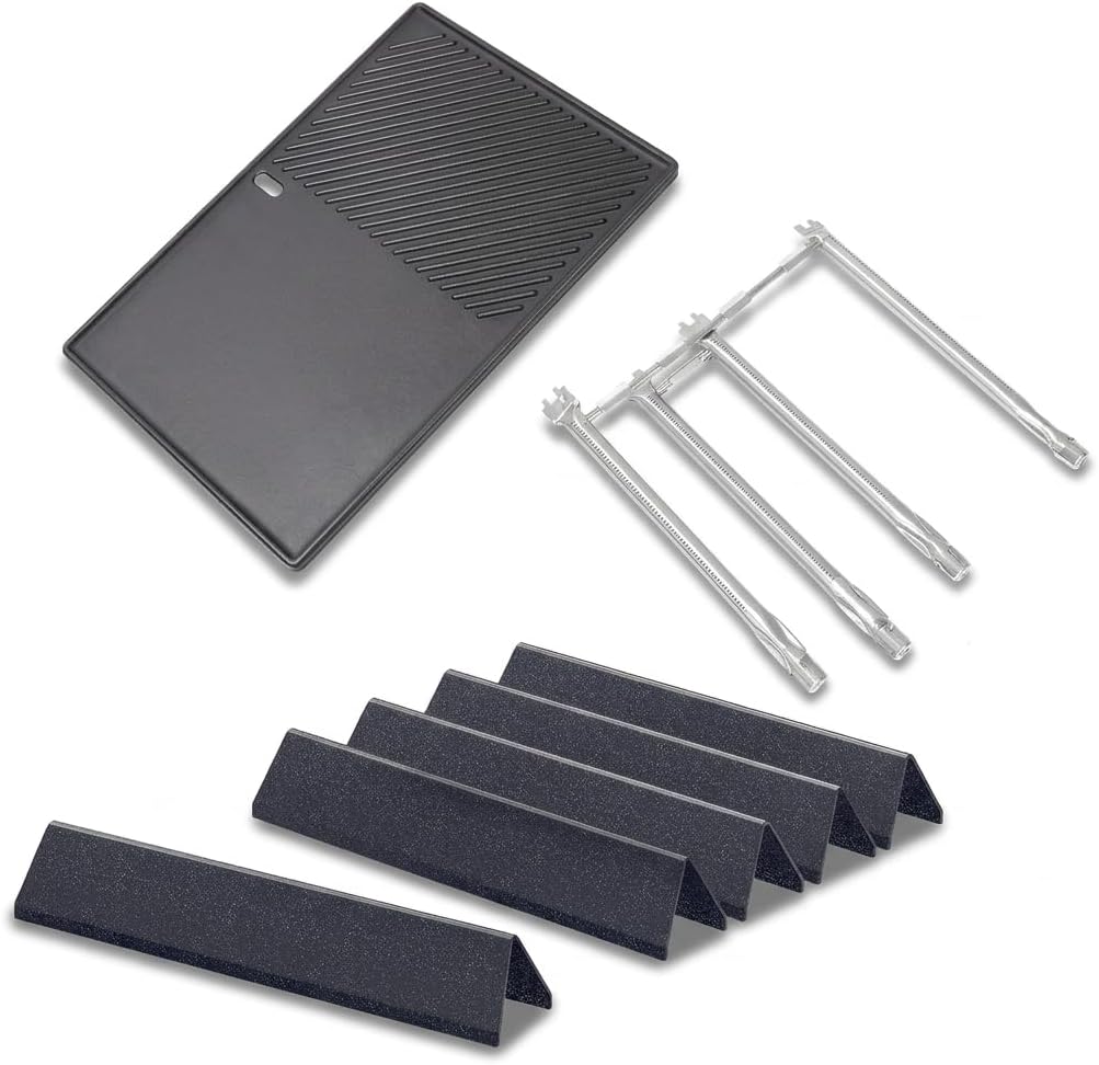QuliMetal Reversible 7598 Griddle and 69787 Burner & 7636 Flavorizer Bars for Weber Spirit 330, Spirit 335, Spirit 300 Grill with Front Control Knobs
