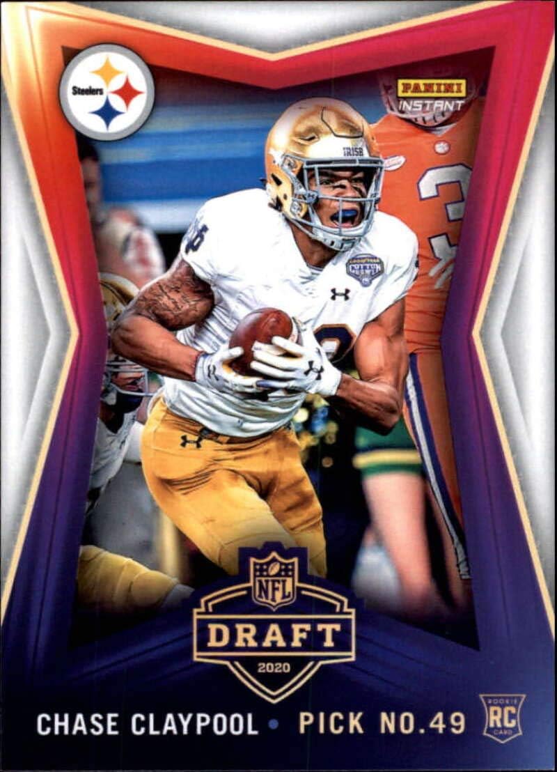 2020 Panini Instant Draft Night Football #24 Chase Claypool Pittsburgh Steelers RC Rookie Official NFL Trading Card FIRST RELEASED CARD WITH NFL LOGO LIMITED PRINT RUN (SEE SCAN BACK FOR DETAILS) Streaks on Scan are NOT on the card itself