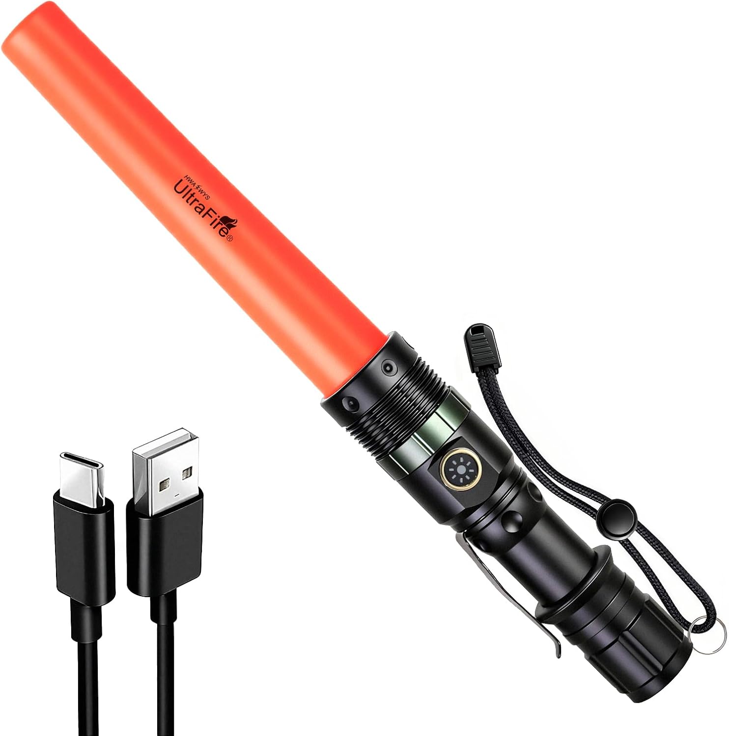 ULTRAFIRE Rechargeable Traffic Wand Flashlight, 11 Inch LED Bright Safety Light with Belt Clip, Zoomable Signal Light Stick for Traffic Control, Airport, Police, Security, Camping, UF-303X (2 Pack)