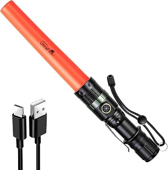 ULTRAFIRE Traffic Wand Rechargeable LED Flashlight, 11 Inch Zoomable Bright Safety Signal Light, 3 Flashing Modes with Belt Clip for Traffic Control, Construction Site, Aircraft, Emergency, UF-303X