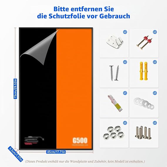 Display Wall Board Compatible with Lego Technic G 500 Professional Line 42177, Wall Mount Car, Size: 75 x 45 cm, Compatible with Lego Models Not Included (Black)