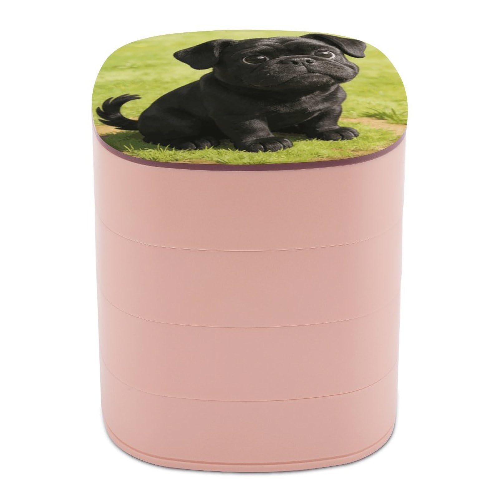 LZQPOEAS Cartoon Black Bulldog Jewelry Box Women Jewelry Organizer Travel Jewelry Case Cute Necklace Ring Storage Organizer 4-Layer Rotating Jewelry Tray Case with Mirror for Bracelets