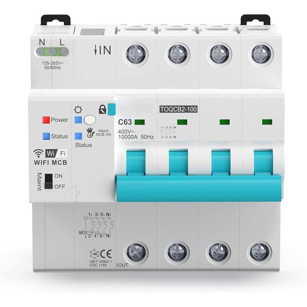 Disyuntor medido WiFi, interruptor de recierre del disyuntor inalámbrico automático de control remoto Smart Living - 4P-1-63A Proteger equipos eléctricos.(4P)