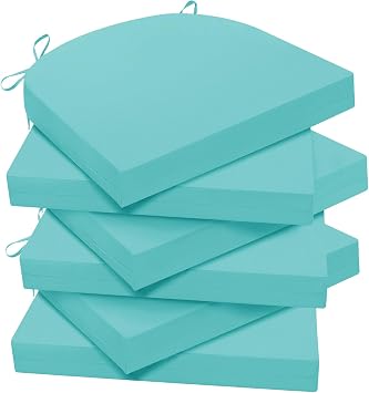 Wellsin Outdoor Chair Cushions for Patio Furniture, 3-Year Color Fastness Patio Chair Cushions Set of 6, Water Resistant Round Corner Outdoor Seat Cushions 17"X16"X2", Teal