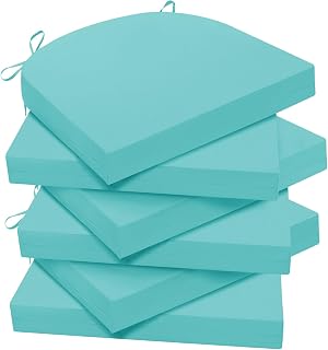 Wellsin Outdoor Chair Cushions for Patio Furniture, 3-Year Color Fastness Patio Chair Cushions Set of 6, Water Resistant Round Corner Outdoor Seat Cushions 17"X16"X2", Teal