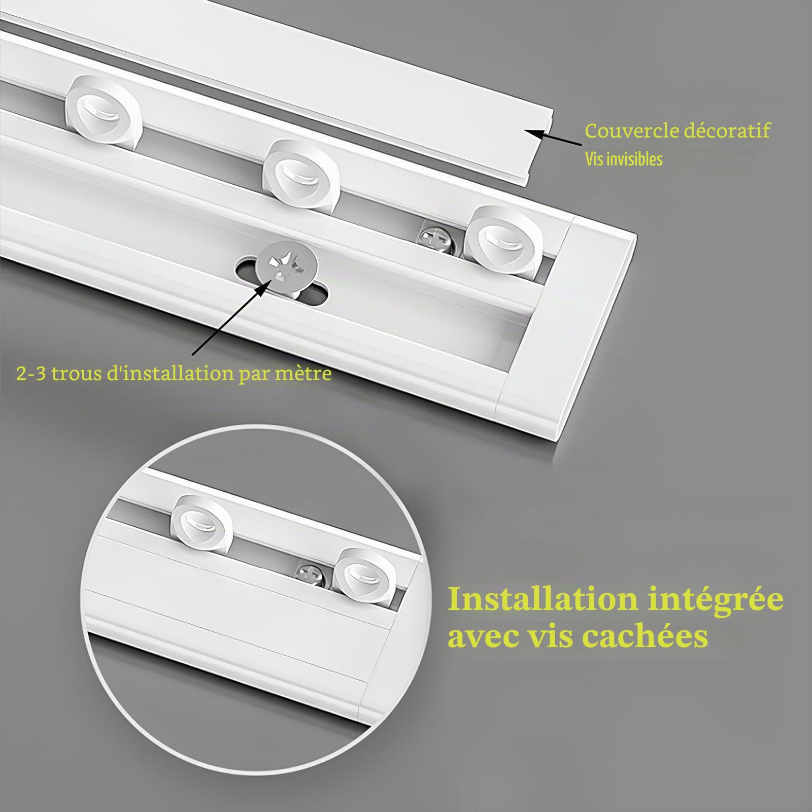 Rail De Rideau De Plafond Ultra-Fin Tringle A Rideaux Silencieux En Alliage D'aluminium Pour Séparateur De Pièce Bureau, Salon, Chambre(360cm/11.8ft(3 * 120cm))