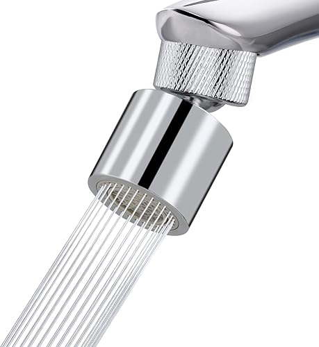 Hibbent Aireador de grifo de metal de doble función, aireador de fregadero de cocina de 2 flujos con rotación de ángulo amplio de 360 grados,