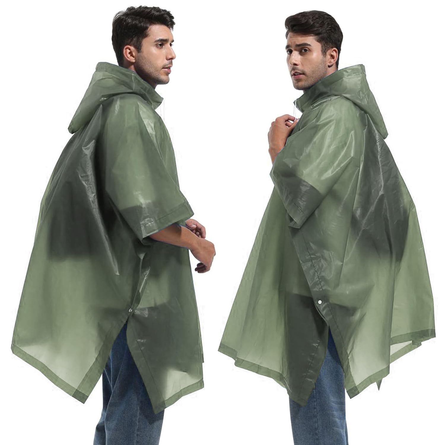 HACER EVA Raincoat Poncho 70 GSM with Adjustable Hood Full Sleeves Knee Length Unisex Universal Size Waterproof Outdoor Rainwear for Camping Trekking Hiking Men and Women (Pack of 1, Olive Green)