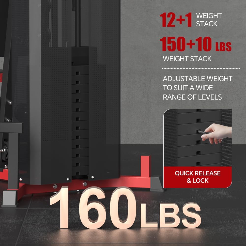 SPART Home Gym Station,Multifunctional Home Gym Workout Equipment,with 160LBS Weight Stack for Leg Press & Chest Fly, All in One Exercise Equipment Full Body Strength Training with Pulley System