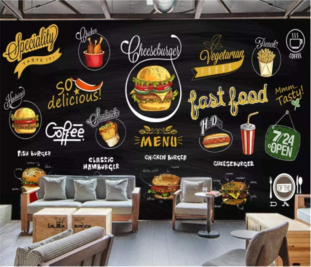 Murales De Pared De Pelar Y Pegar Baño Papel Pintado Removible Para El Dormitorio Restaurante Occidental Pizza Hamburguesa Restaurante De Comida Rápida 3D Render 3D Autoadhesivo Pegatina 200x150 cm
