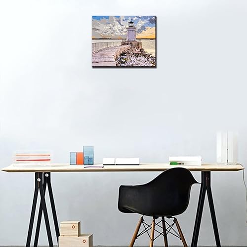 Miniatura 3 de Kits de pintura de faro nativo americano por números con pinceles, pintura al óleo acrílica ligera Portland Breakwater para adultos y niños, arte de