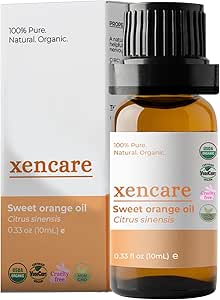 xencare Sweet Orange USDA Organic Essential Oil | 100% Pure Natural Undiluted | Vegan Non-GMO Cruelty-Free | Premium Aromatherapy for Diffusers Baths &amp; Topical Use (0.33 fl oz, 10ml)
