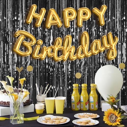 Image of 5 Pack Black Fringe Backdrop 3.2ft x 8.2ft Foil Curtain Tinsel Streamers for Birthday Party Decoration Wedding Christmas (Black)