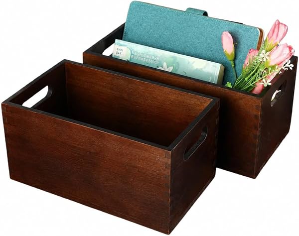 Voittozege Cajas de Madera Abiertas sin Tapa, Rectangulares, 2 Piezas | Canastos de Almacenaje de Madera sin Terminar, Organizadores para Escritorio, Cajones y Estantes, para Baño, Cocina, Cosméticos y Despensa