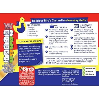 Bird's Traditional Custard Powder Dessert Mix, 350 g Tub (Pack of 1) | Rich, Creamy Custard Mix, Quick & Easy Preparation, Versatile for Desserts, Silky-Smooth Texture, Family-Friendly