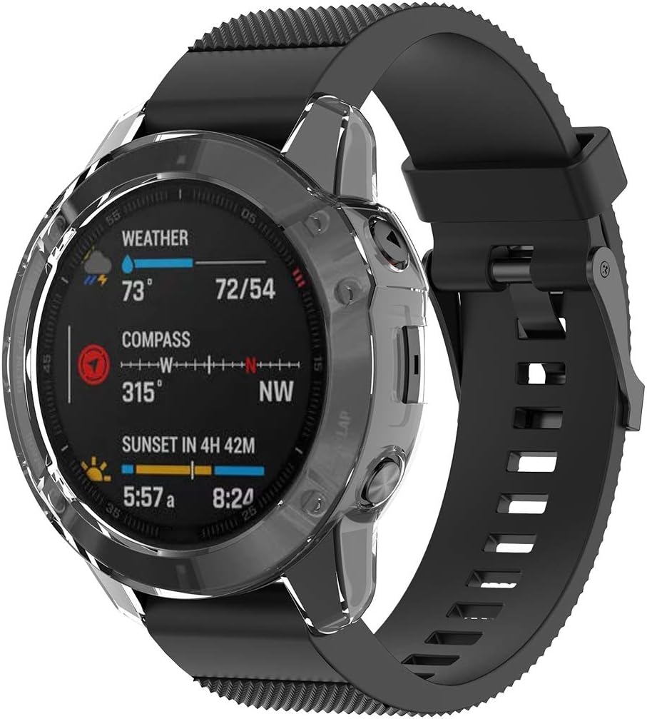 RuenTech Protector Compatible with Garmin Fenix 6/6 Pro/Fenix 6 Sapphire Case Cover TPU Shatter-Resistant Protective Case for Fenix 6 Watch Case (Black&Transparent)