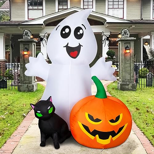 COMIN Halloween Inflatable 5FT Ghost with Black Cat and Pumpkin, Built-in LEDs Blow Up Yard Decoration for Party Outdoor Yard Garden Lawn3