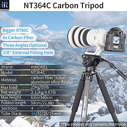 Carbon Fiber Tripod Innorel Nt364C Professional Birdwatching Heavy Duty Camera 25Kg/55Lb Max Load Bowl Tripod Birdwatching Camera Stand (Max Tube 36Mm, Only Tripod) #TOP1