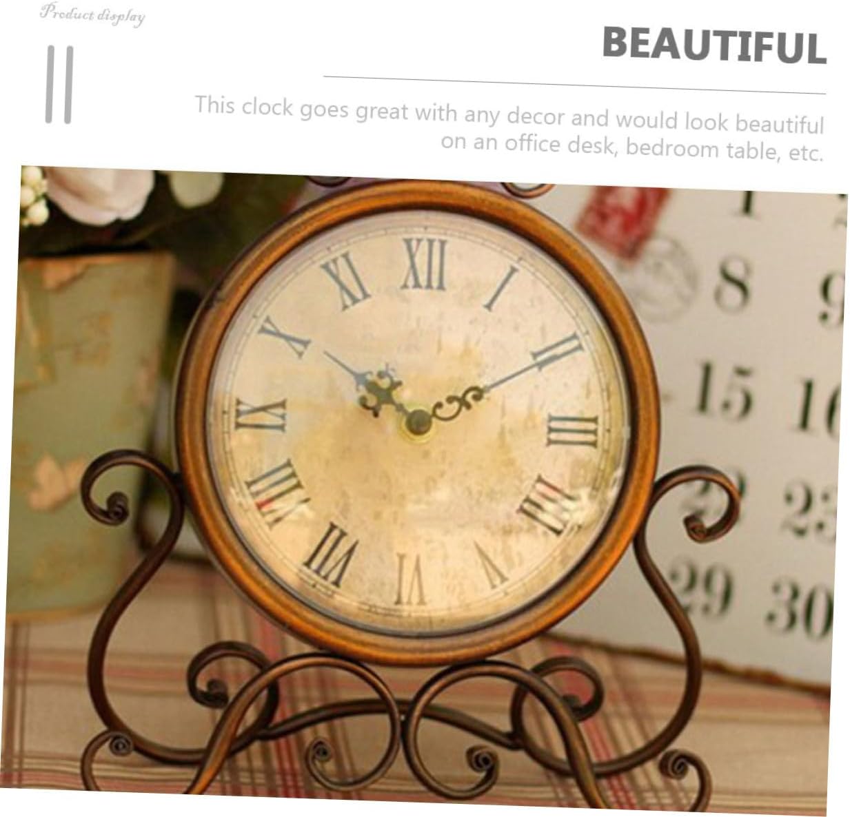 SEWACC Retro European Style Iron Art Mantel Clock Classical Brown Desk Clock Ornament for Living Room and Fireplace Shelf Decoration No Battery Required