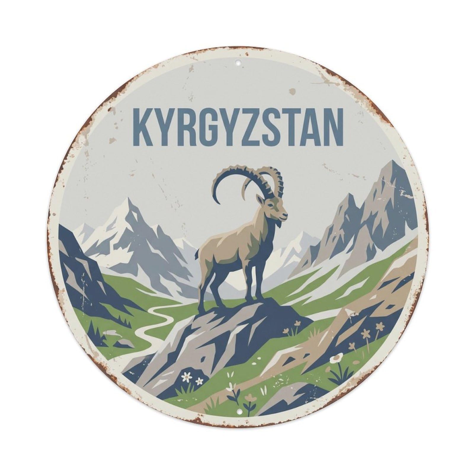 Kyrgyzstan Ibex Mountain Ridge Metal Tin Sign