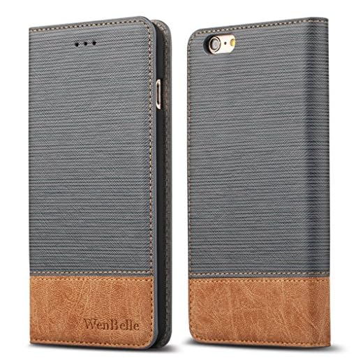 for iPhone 6s Plus 5.5" Wallet case,WenBelle,Wallet-Style,Stand Feature, isal Fabric and Leather-Look Design Wallet Cover Flip Cases for Apple iPhone 6 Plus / 6s Plus 5.5 inch,Grey