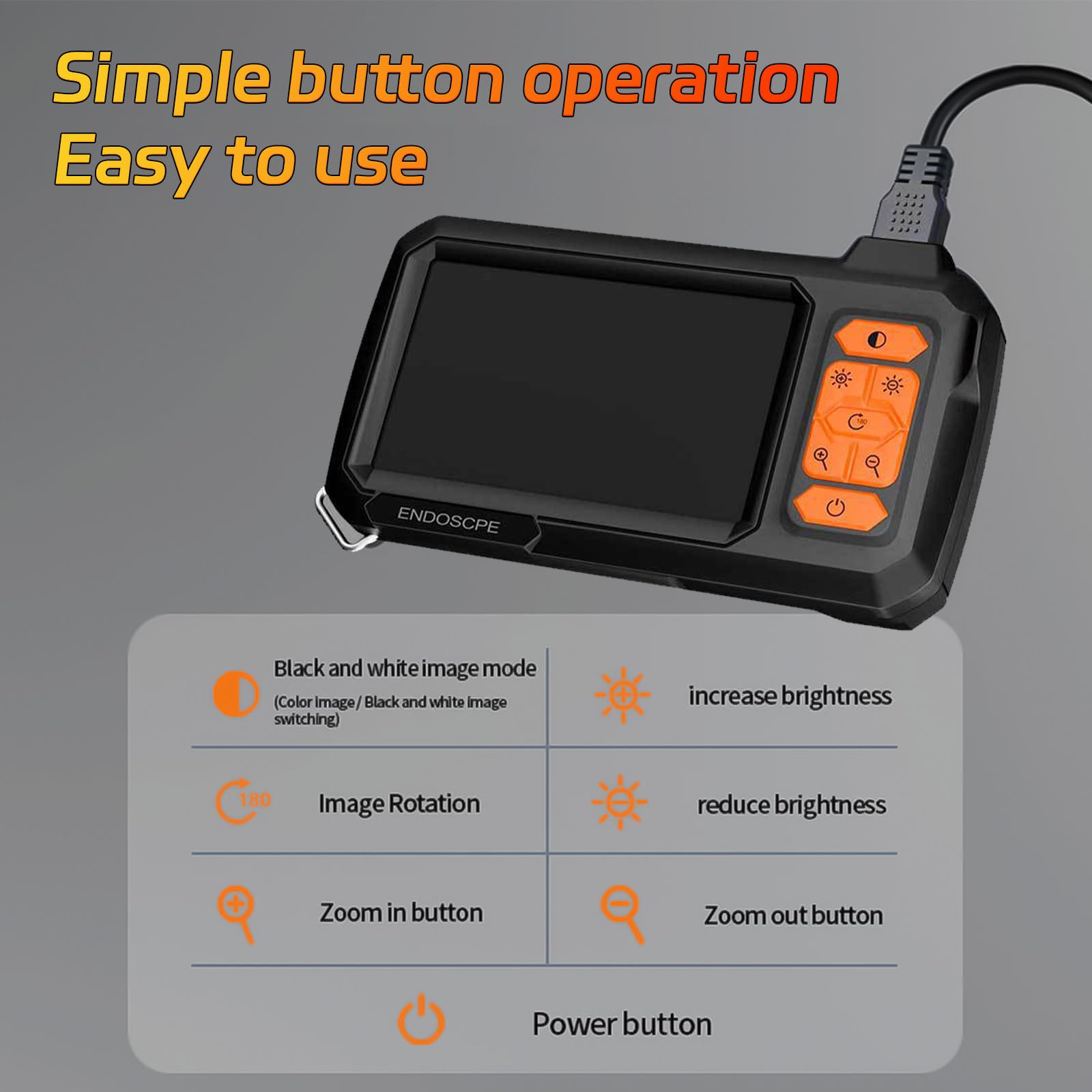 Camara Endoscopica con Pantalla y Luz, 8 mm 4,3 Pulgadas IP67 Resistente al Agua 1080P HD inspección de alcantarillado endoscopio Industrial con 8 Luces LED, Cable semirrígido de 5 m