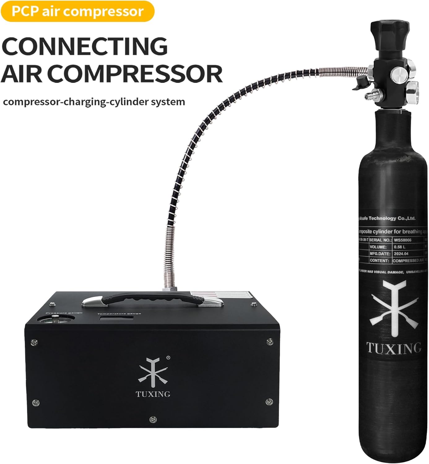 TUXING 4500Psi Pcp Air Tank 0.58L 36Cu in 580cc Carbon Fiber HPA Tank,Gas Cylinder,Paintball Hunting for PCP Air Rifle Gun Daystate and FX Thread M18 * 1.5