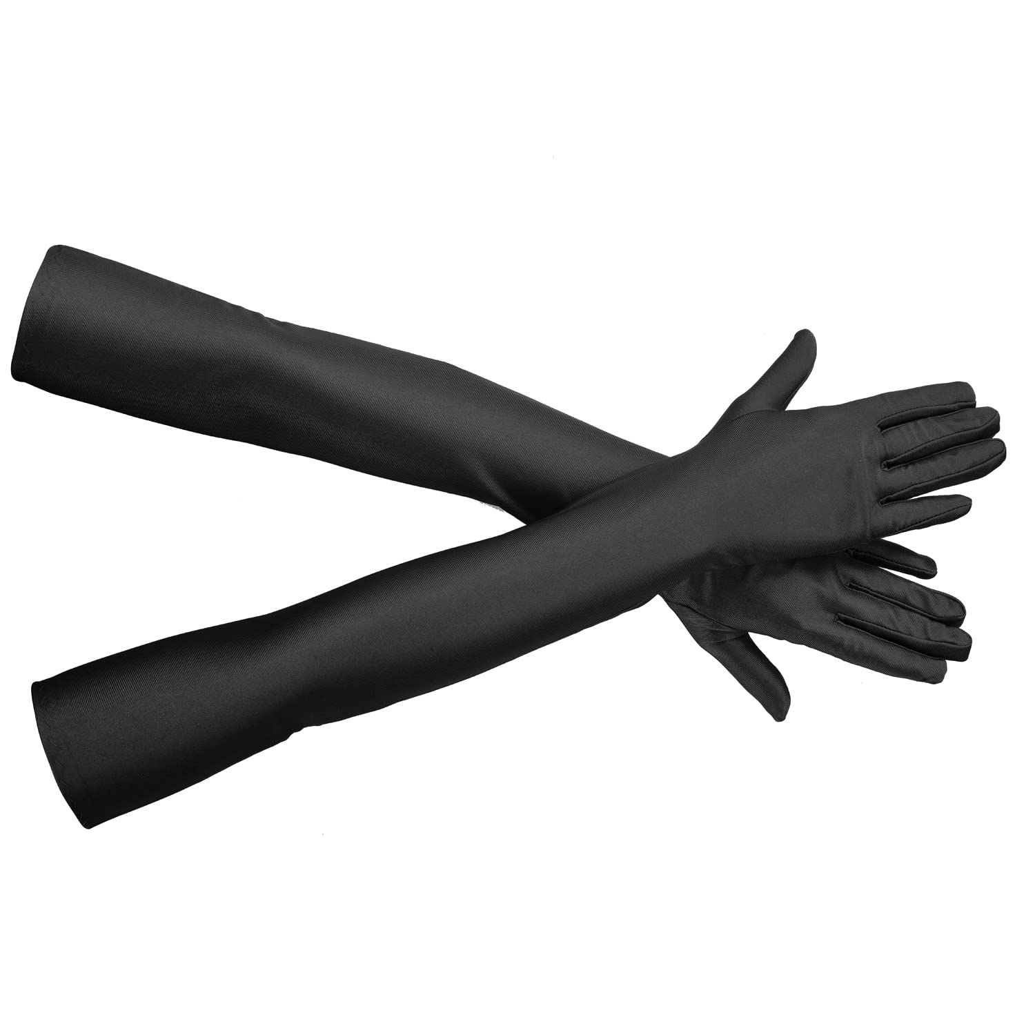 Elenviorina 1 Pair Long Black Gloves - Satin Opera Gloves for Women - Stretchy Elbow Length Evening glove - 1920s Style Bridal Wedding Prom Costume Accessory - Silky Formal Party Flapper Outfit glove