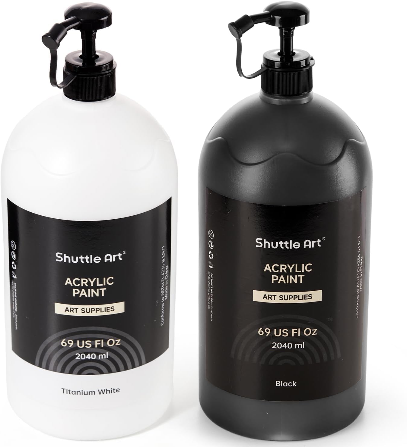 Shuttle Art Acrylfarbe Weiß und Schwarz 2×2040ml, schwarze & weiße Acrylfarben Set in Pumpflasche mit Deckel, wasserfeste Acryl Farben Set, Acrylic Paint für Künstler, Anfänger auf Leinwand, Holzfarbe