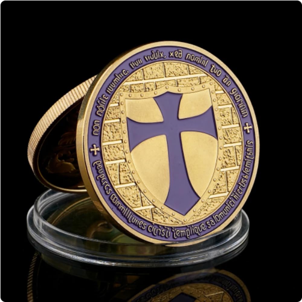 Rezajduie Red/Silver Commemorative Coin Knights Templar Crusaders Souvenir Coin Freemason Plated Coin
