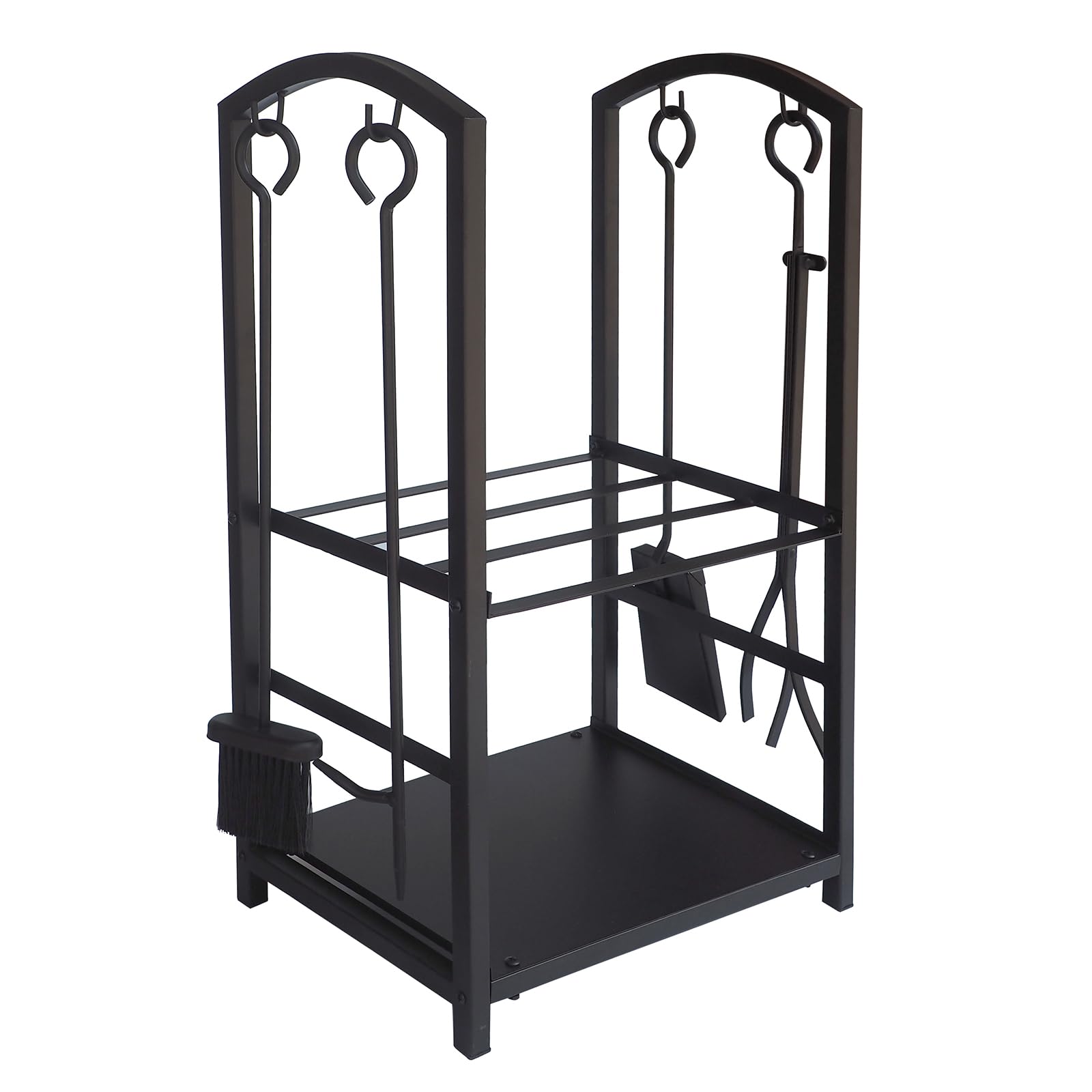 ATR ART TO REAL Firewood Rack with 4 Pcs 69 Height Fireplace Tool Sets,2-Tier Log Holders for Fireplace,Heavy Duty Wrought Iron Log Store Indoor Outdoor for Wood Stacking, 74.4×45×30cm