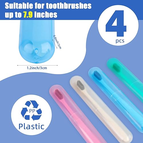 Miniatura 2 de Paquete de 4 fundas para cepillos de dientes de viaje, portacepillos de dientes portátil, estuche de plástico para cepillos de dientes, funda