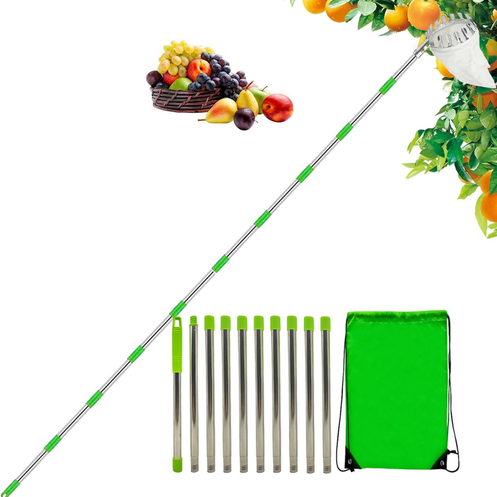 Obstpicker -Obstpicker -Head Basket Telescope Puls -UC -out -out Garden | Hardware -Tools, alta altura de los recolectores de frutas portátil, equipo de brecha de fruta para pera -citron naranja